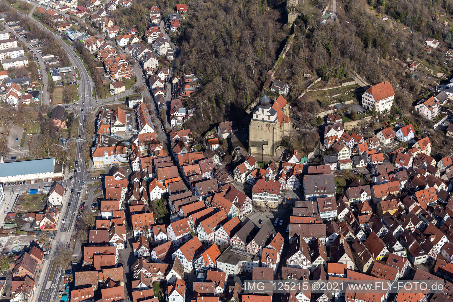Luftbild von Marktplatz in Herrenberg im Bundesland Baden-Württemberg, Deutschland