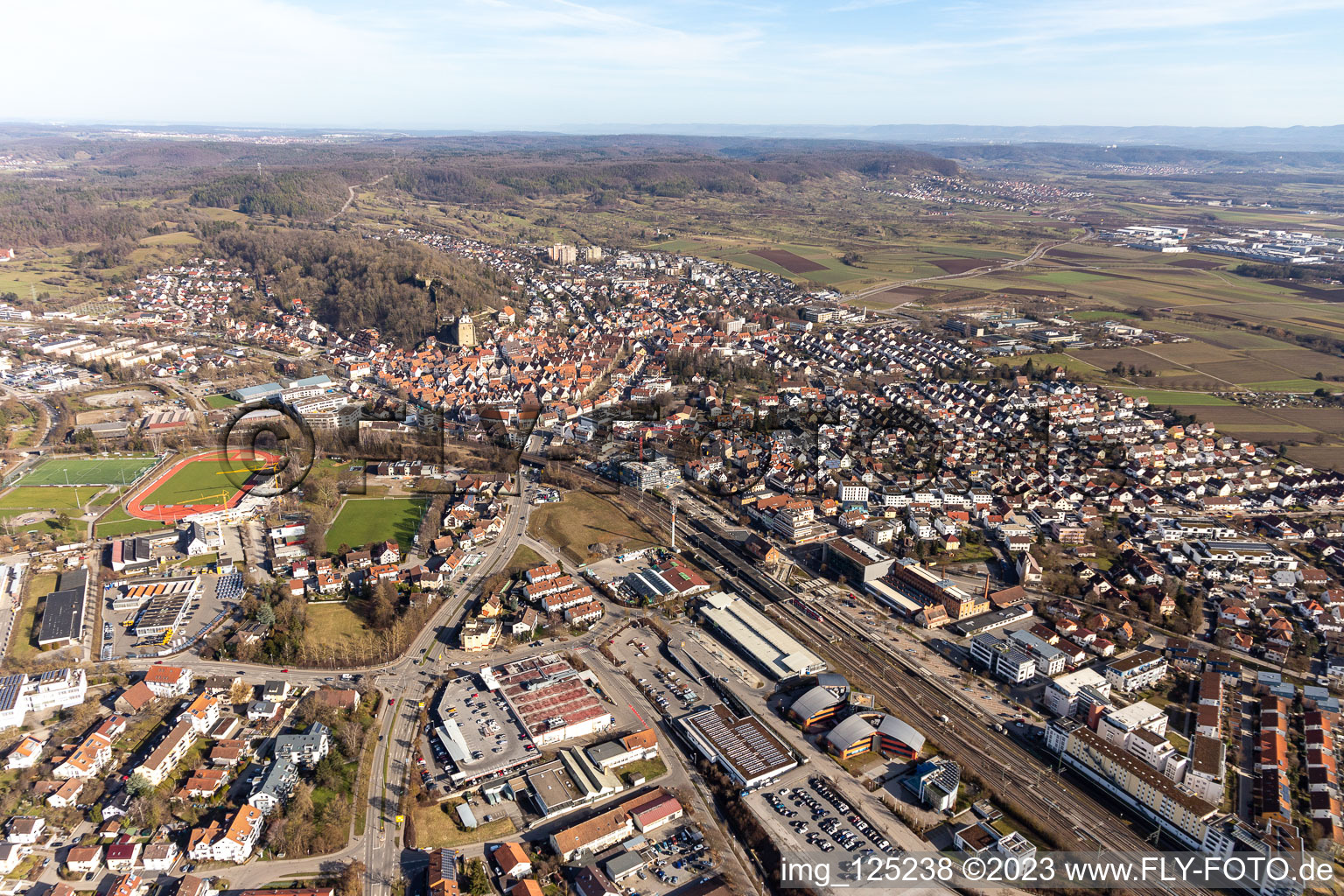 Stadtübersicht von Westen in Herrenberg im Bundesland Baden-Württemberg, Deutschland