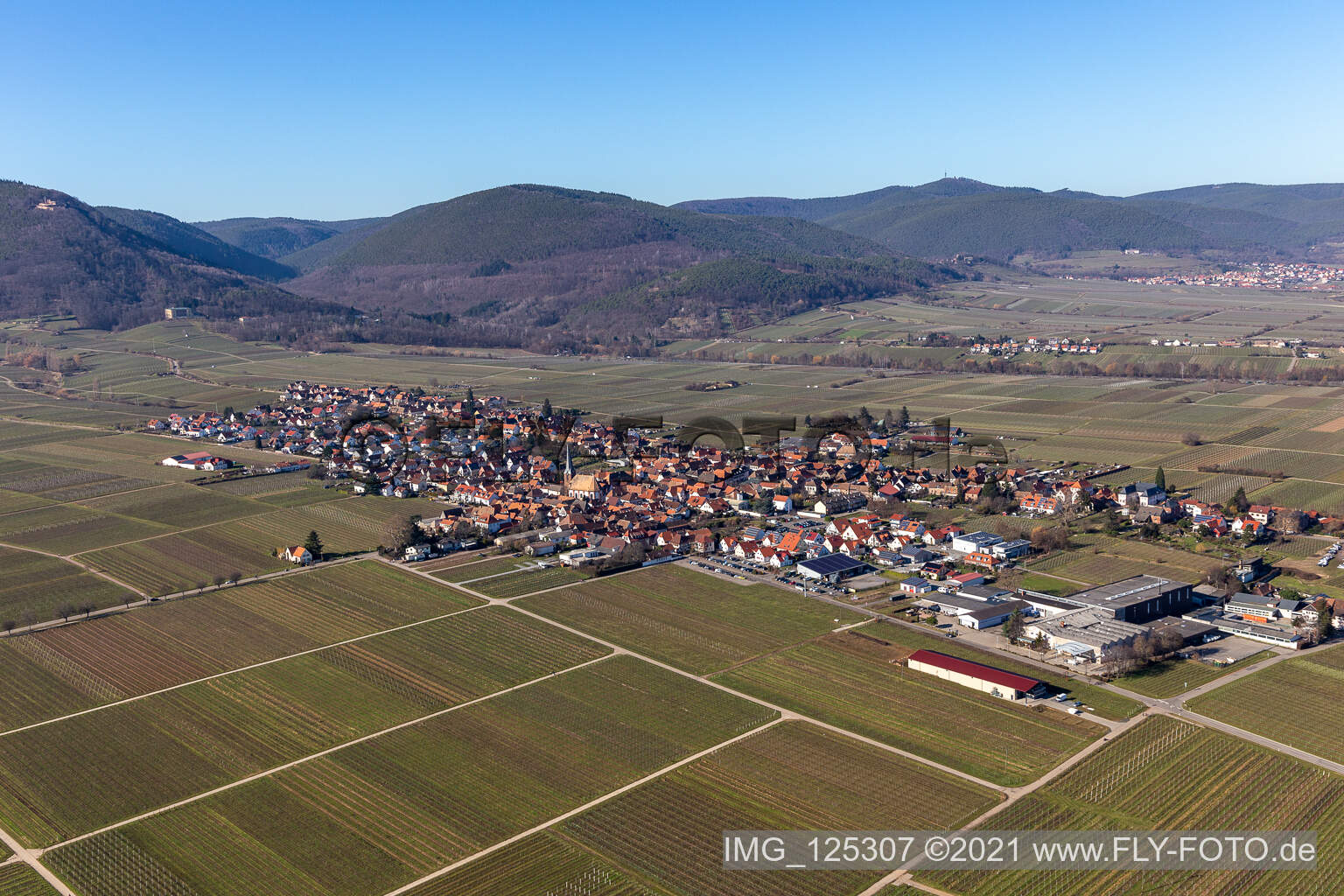 Rhodt unter Rietburg im Bundesland Rheinland-Pfalz, Deutschland aus der Luft betrachtet