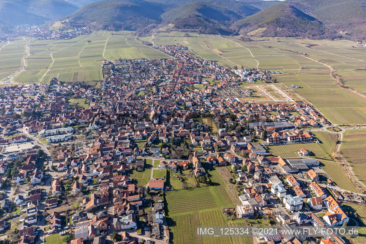 Maikammer im Bundesland Rheinland-Pfalz, Deutschland aus der Drohnenperspektive