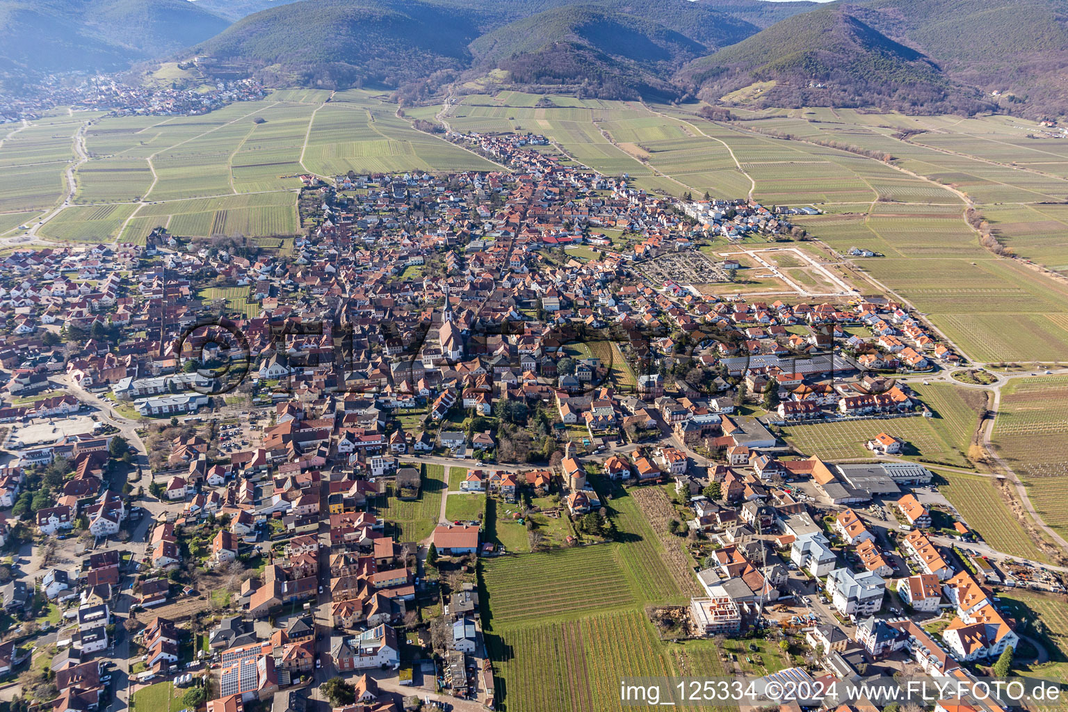 Maikammer im Bundesland Rheinland-Pfalz, Deutschland aus der Drohnenperspektive