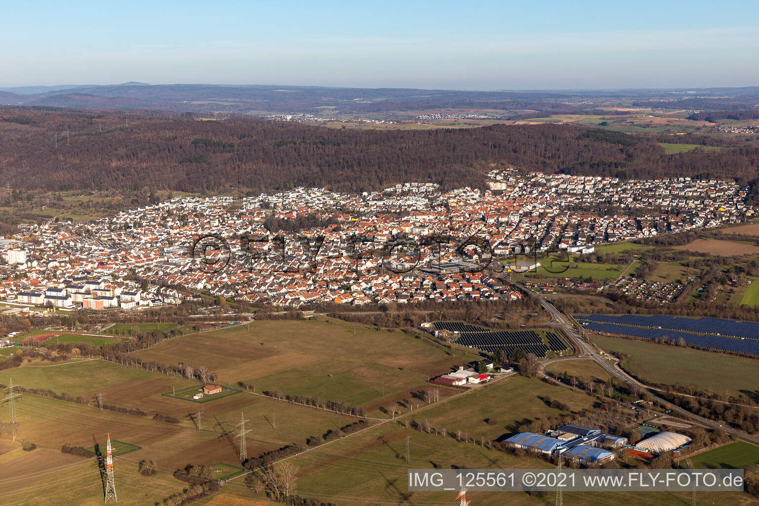 Luftbild von Ortsansicht der Straßen und Häuser der Wohngebiete in Nußloch im Bundesland Baden-Württemberg, Deutschland