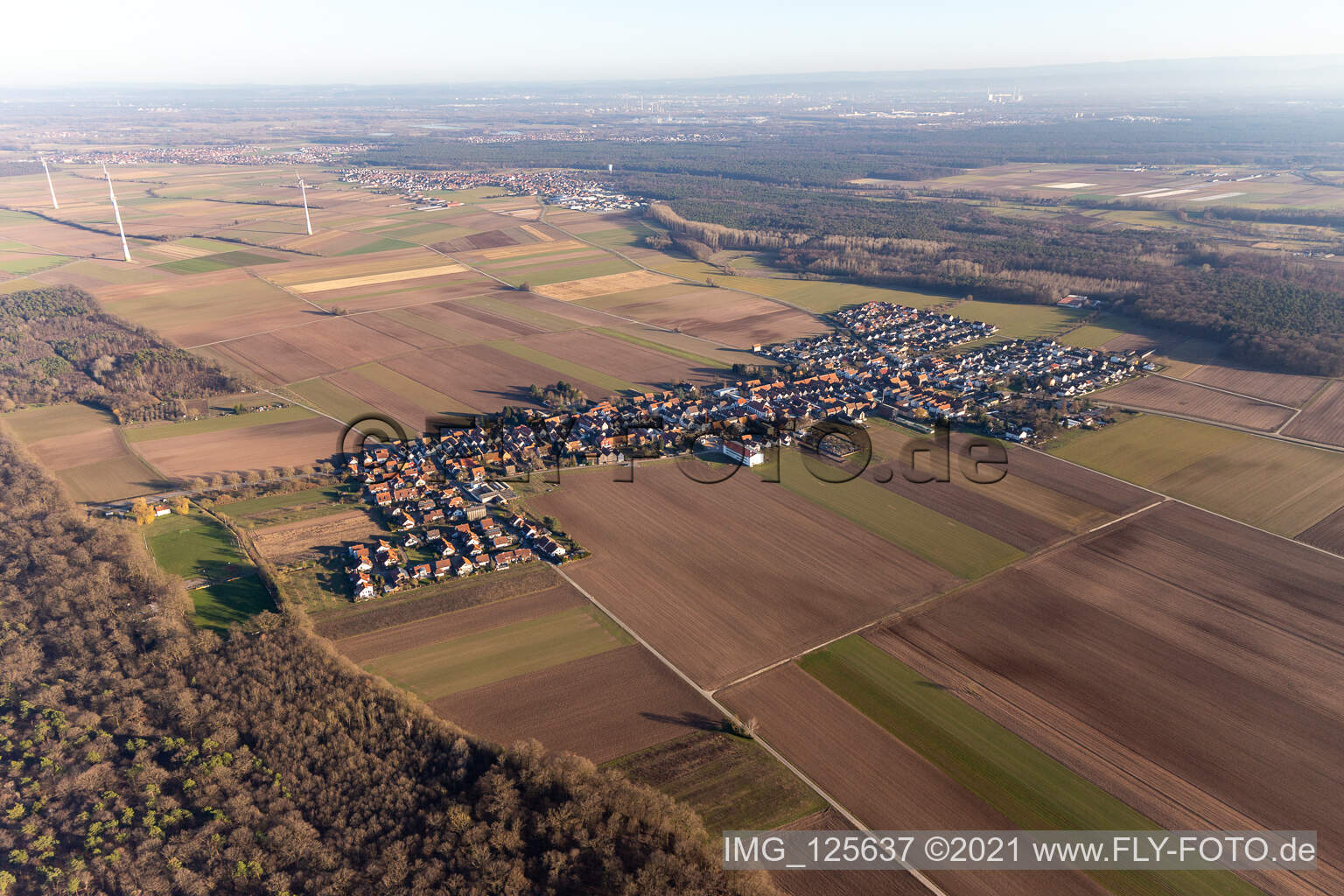Ortsteil Hayna in Herxheim bei Landau/Pfalz im Bundesland Rheinland-Pfalz, Deutschland aus der Drohnenperspektive