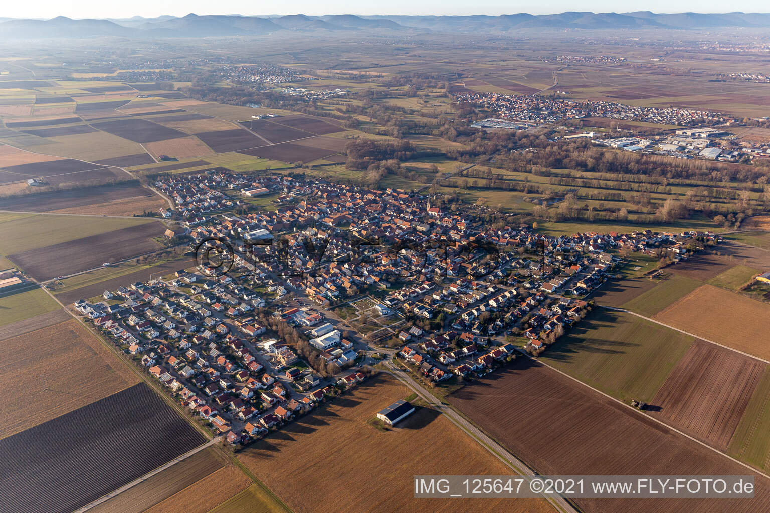 Drohnenbild von Steinweiler im Bundesland Rheinland-Pfalz, Deutschland