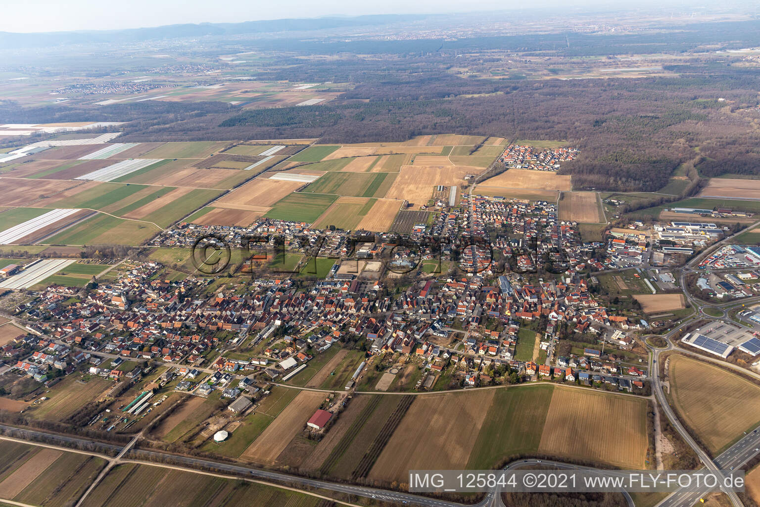 Schwegenheim im Bundesland Rheinland-Pfalz, Deutschland aus der Drohnenperspektive