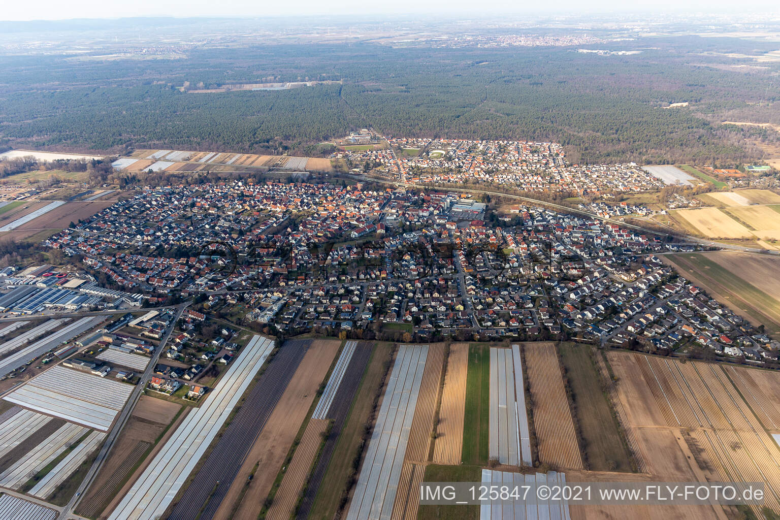 Luftbild von Ortsansicht der Straßen und Häuser der Wohngebiete in Dudenhofen im Bundesland Rheinland-Pfalz, Deutschland