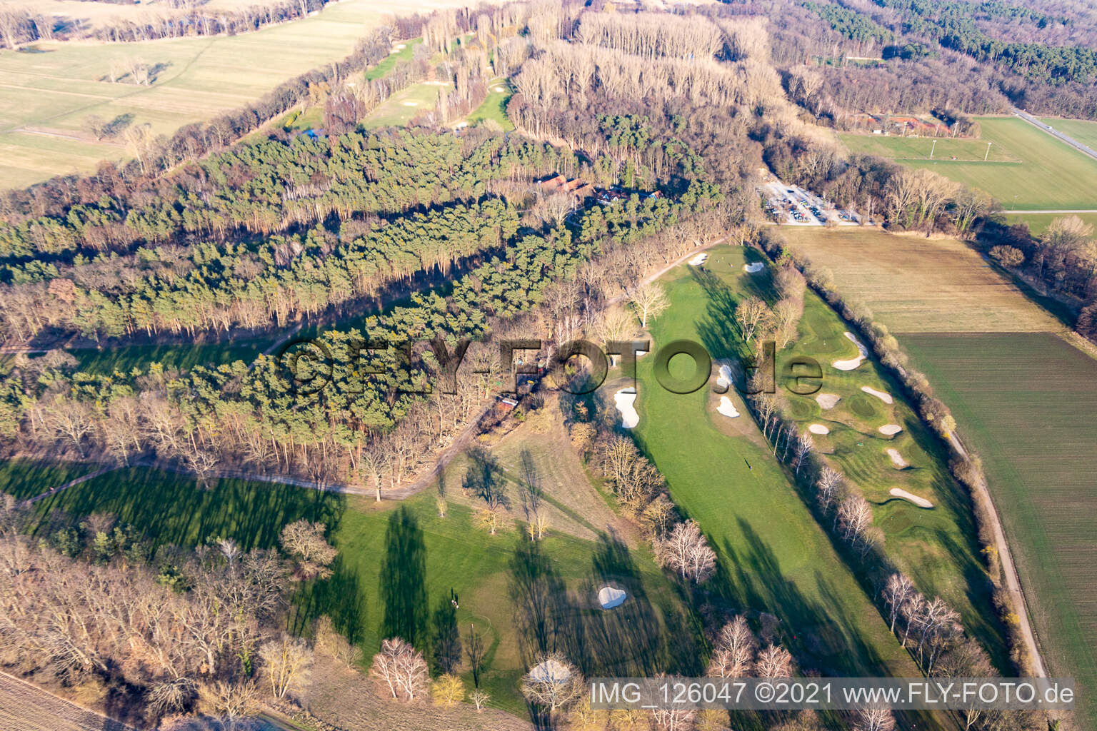 Luftbild von Gelände des Golfplatz Golf-Club Pfalz in Neustadt an der Weinstraße im Ortsteil Geinsheim im Bundesland Rheinland-Pfalz, Deutschland