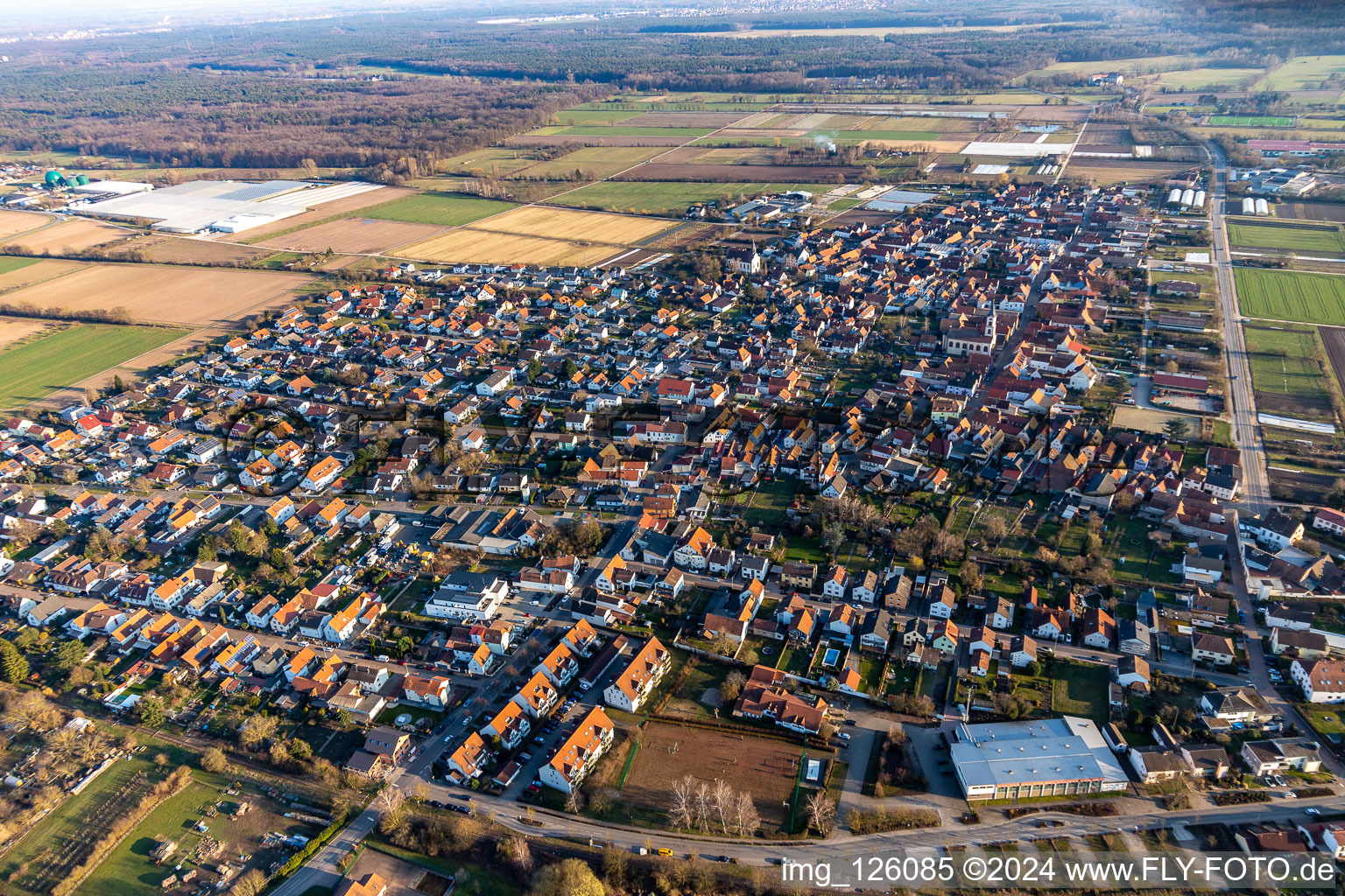 Schrägluftbild von Zeiskam im Bundesland Rheinland-Pfalz, Deutschland