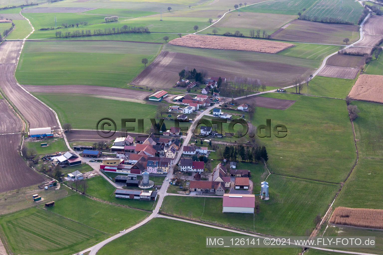 Luftaufnahme von Ortsteil Deutschhof in Kapellen-Drusweiler im Bundesland Rheinland-Pfalz, Deutschland
