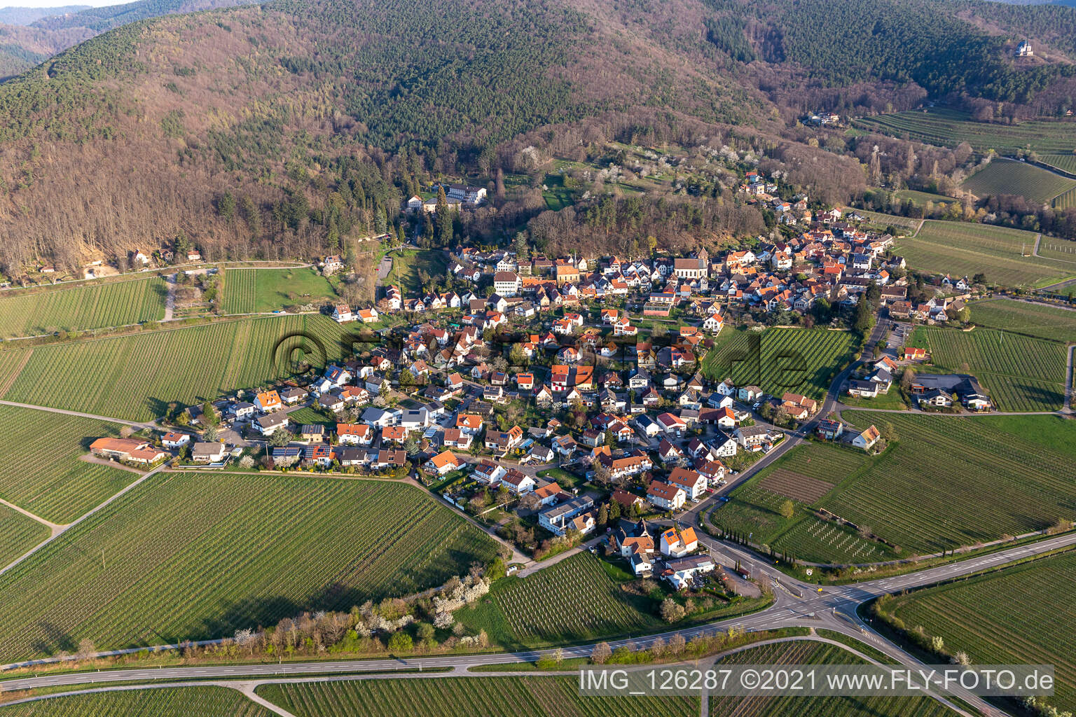 Gleisweiler im Bundesland Rheinland-Pfalz, Deutschland von einer Drohne aus