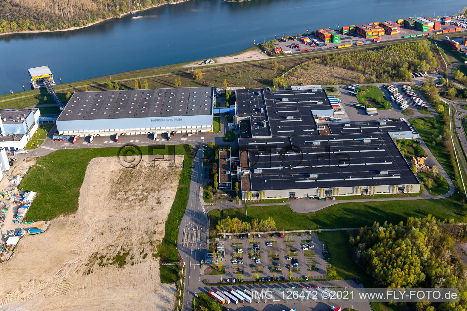 Luftbild von Papierfabrik Palm GmbH in Wörth am Rhein im Bundesland Rheinland-Pfalz, Deutschland