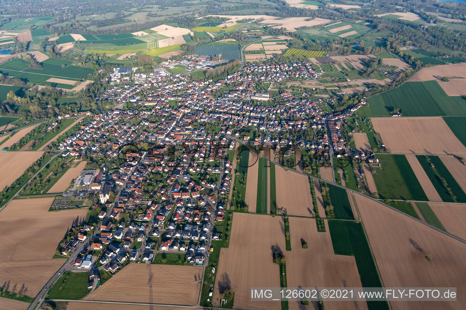 Luftbild von Ortsansicht Ortsmitte in Kappel im Ortsteil von Kappel Grafenhausen in Kappel-Grafenhausen im Bundesland Baden-Württemberg, Deutschland