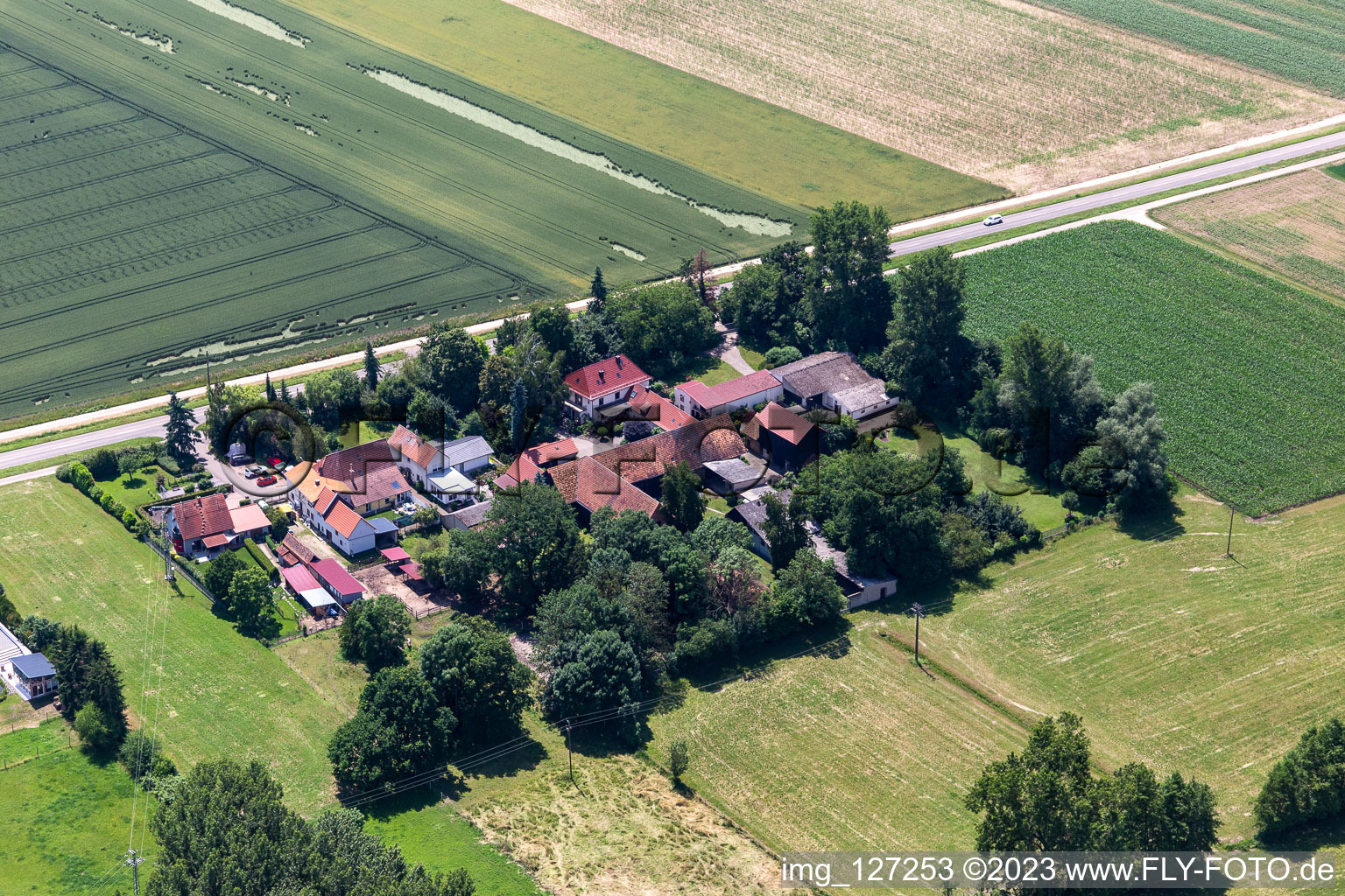 Ortsteil Minderslachen in Kandel im Bundesland Rheinland-Pfalz, Deutschland von einer Drohne aus