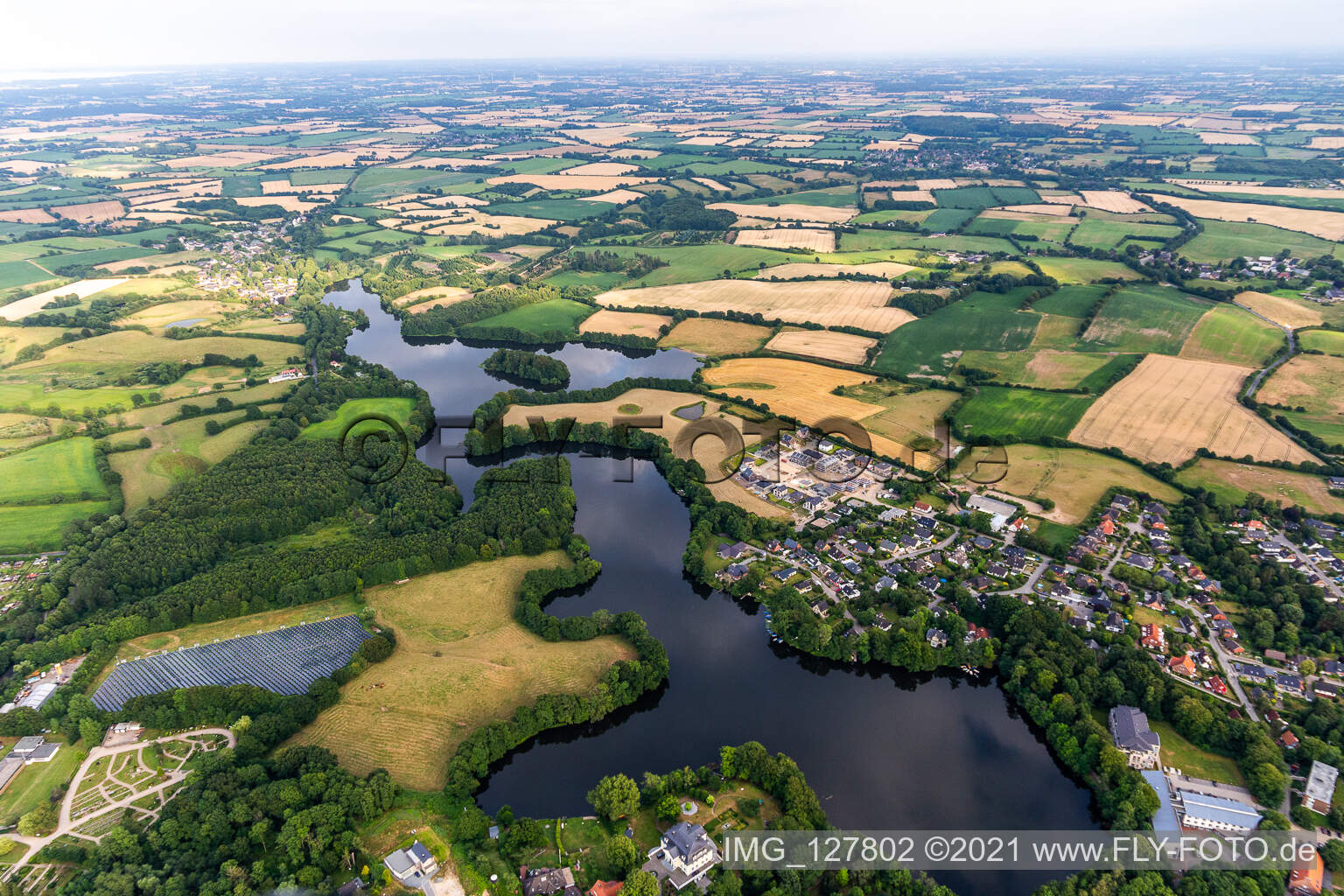 Luftbild von Munkbrarupau, Mühlenteich in Glücksburg im Bundesland Schleswig-Holstein, Deutschland