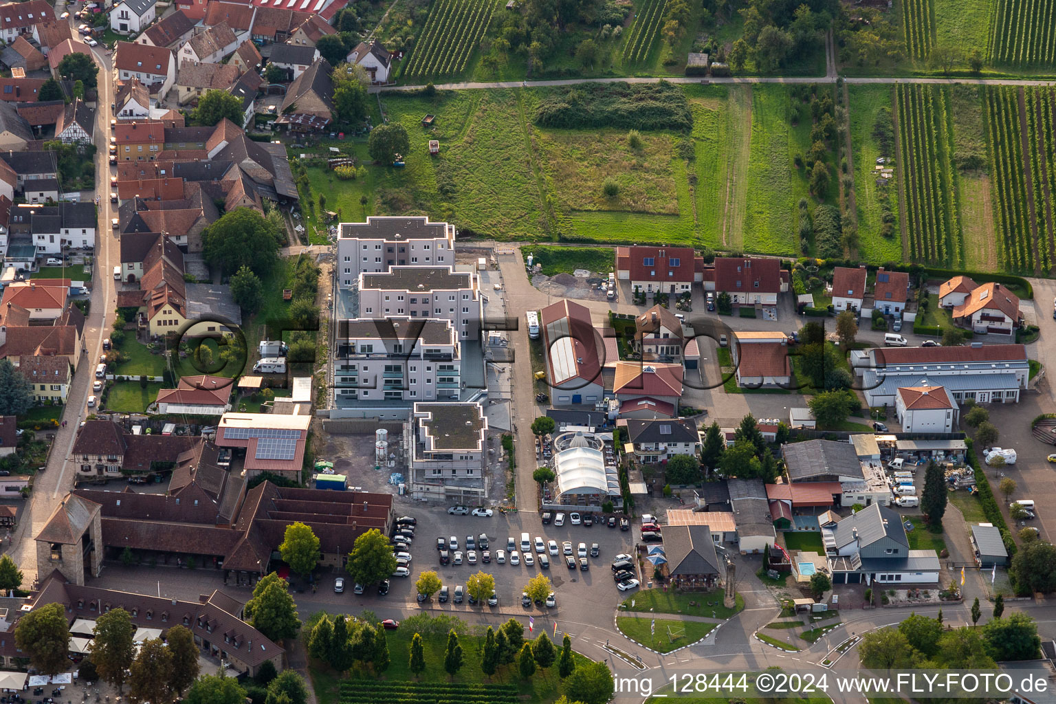 Schrägluftbild von Neubauten an der Silvanerstr im Ortsteil Schweigen in Schweigen-Rechtenbach im Bundesland Rheinland-Pfalz, Deutschland