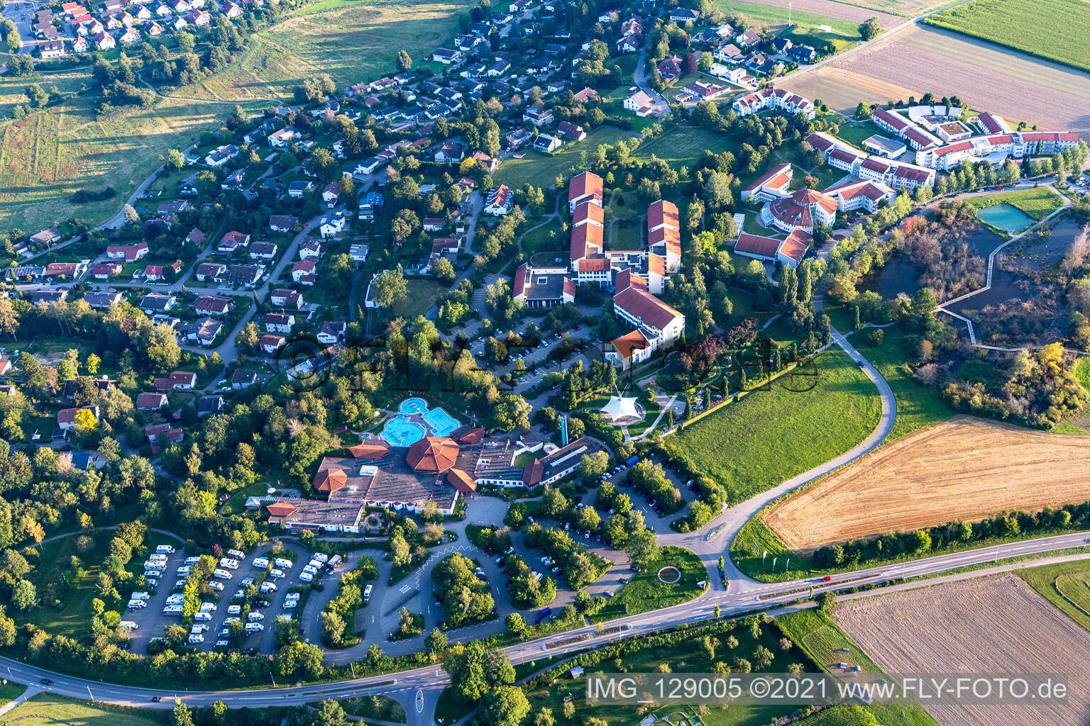 Kurzentrum und Kurpark mit Sonnenhof-Therme Bad Saulgau und Klinik am schönen Moos in Bad Saulgau im Bundesland Baden-Württemberg, Deutschland