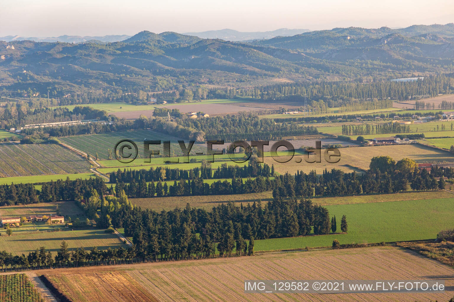 Windgeschützte Felder in Tarascon im Bundesland Bouches-du-Rhône, Frankreich