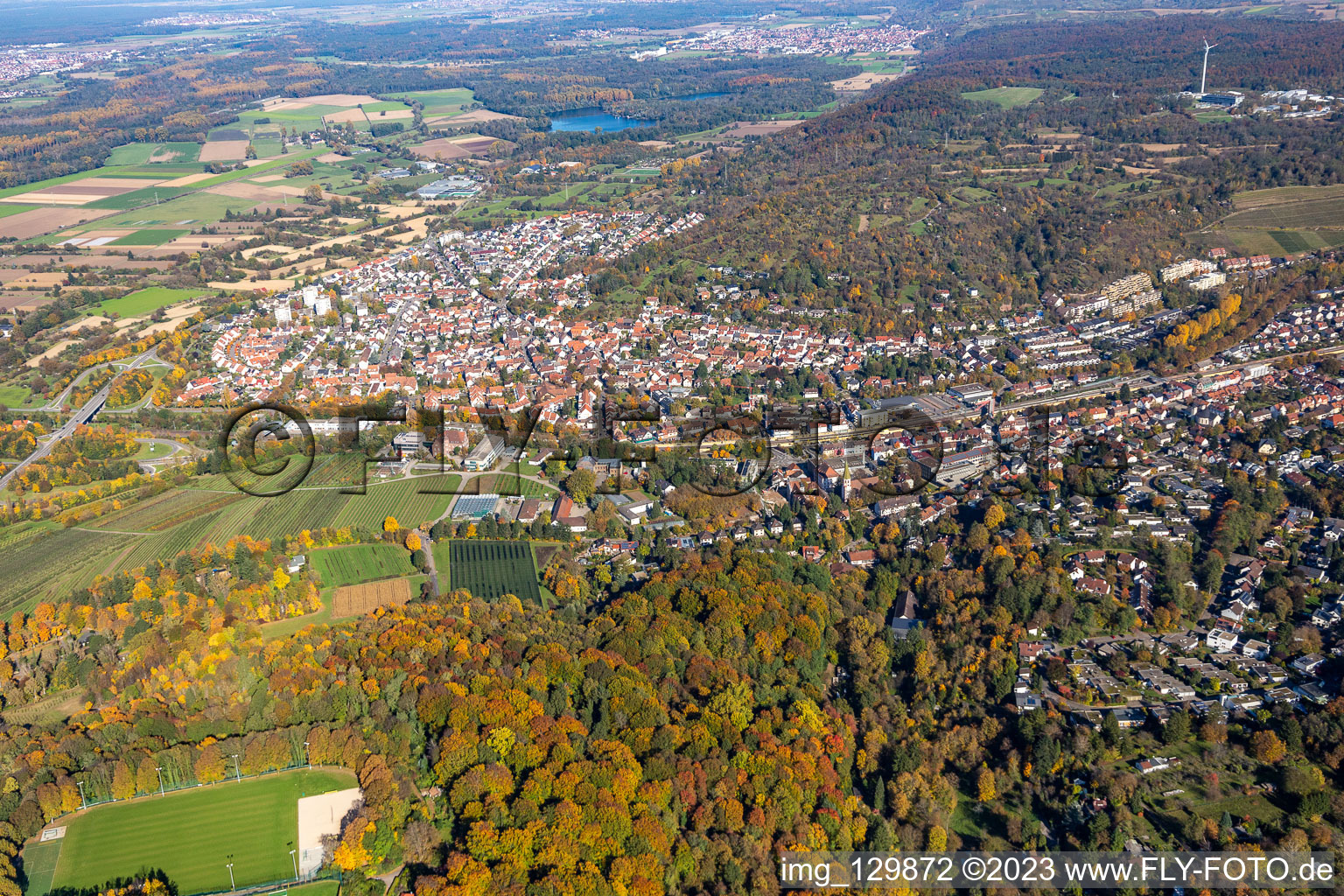 Luftbild von Ortsteil Grötzingen in Karlsruhe im Bundesland Baden-Württemberg, Deutschland