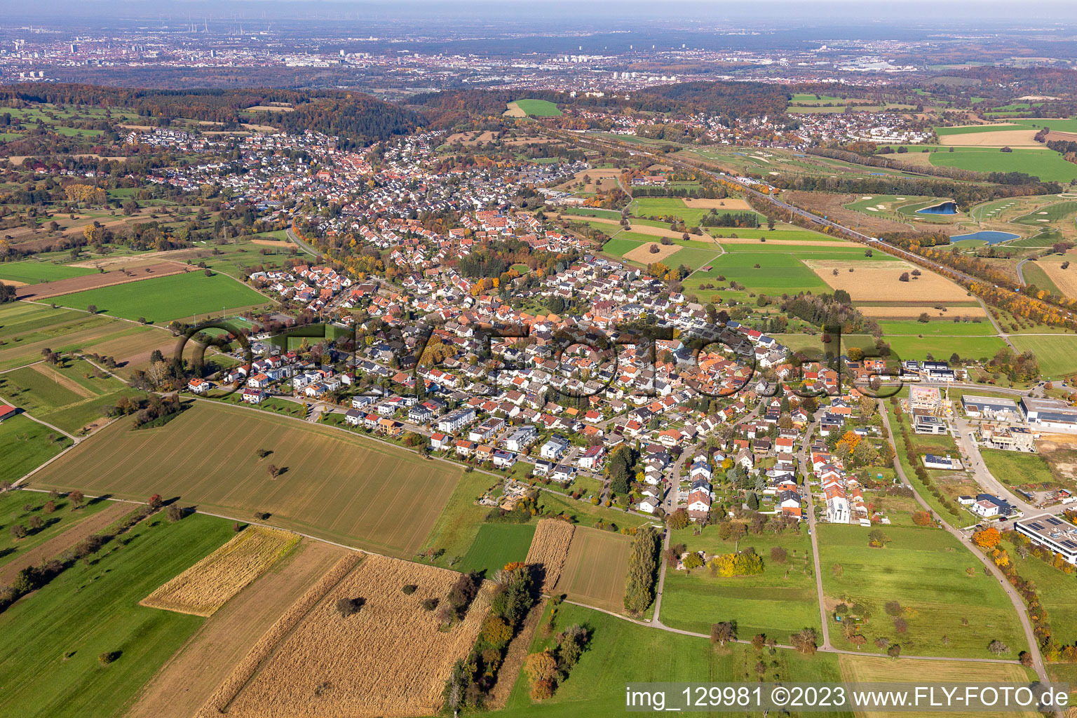 Ortsteil Palmbach in Karlsruhe im Bundesland Baden-Württemberg, Deutschland von oben