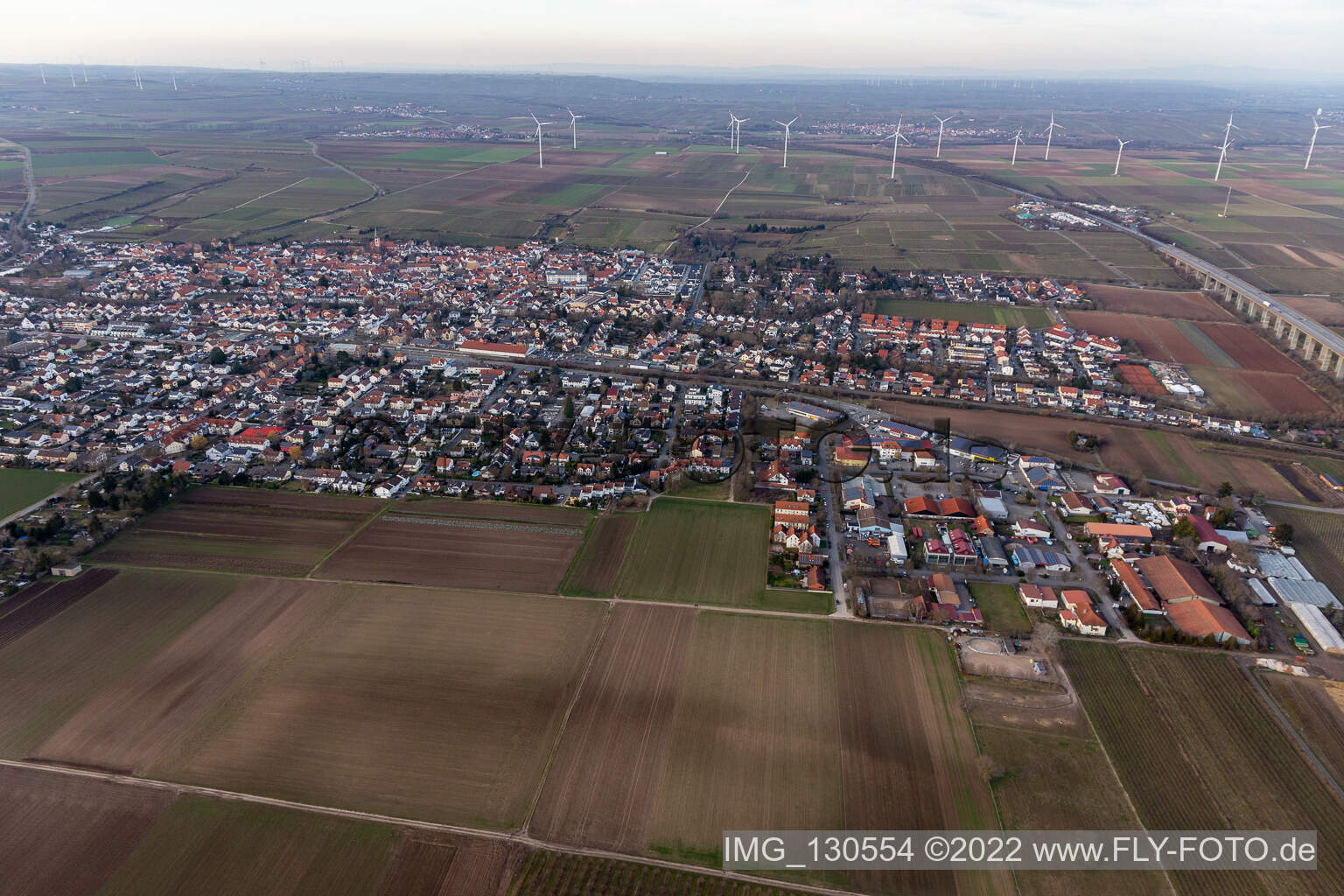 Ortsteil Pfeddersheim in Worms im Bundesland Rheinland-Pfalz, Deutschland von oben gesehen