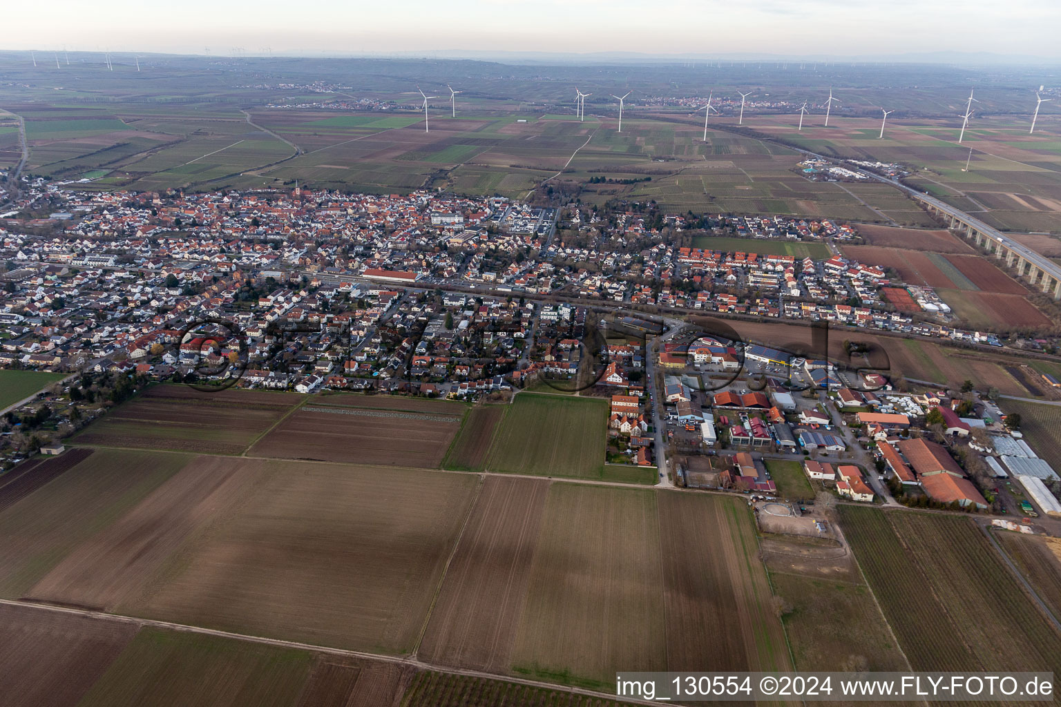 Ortsteil Pfeddersheim in Worms im Bundesland Rheinland-Pfalz, Deutschland von oben gesehen