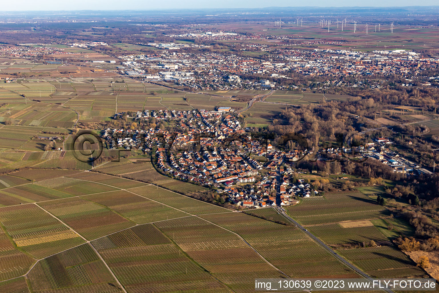 Schrägluftbild von Ortsteil Godramstein in Landau in der Pfalz im Bundesland Rheinland-Pfalz, Deutschland