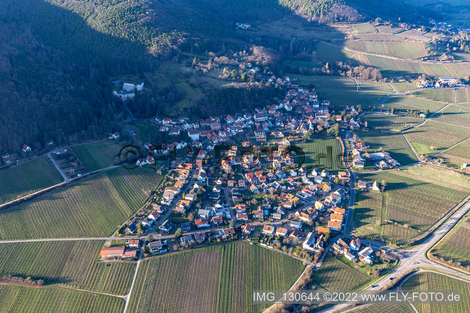 Gleisweiler im Bundesland Rheinland-Pfalz, Deutschland von der Drohne aus gesehen