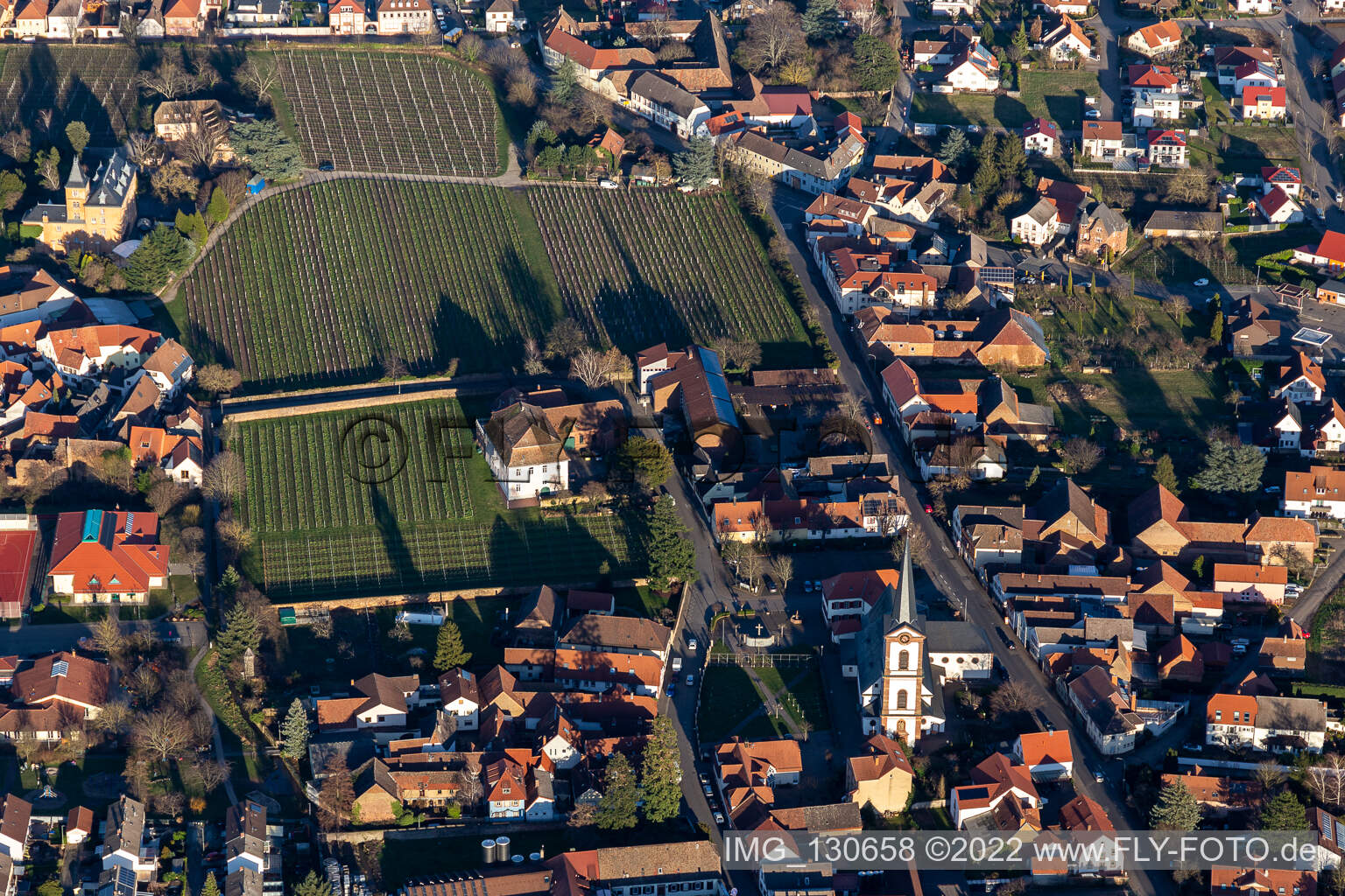 Drohnenbild von Edesheim im Bundesland Rheinland-Pfalz, Deutschland