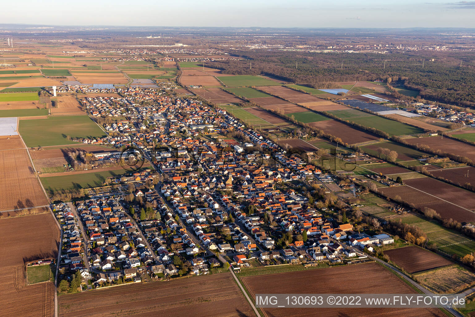 Drohnenbild von Lustadt im Bundesland Rheinland-Pfalz, Deutschland