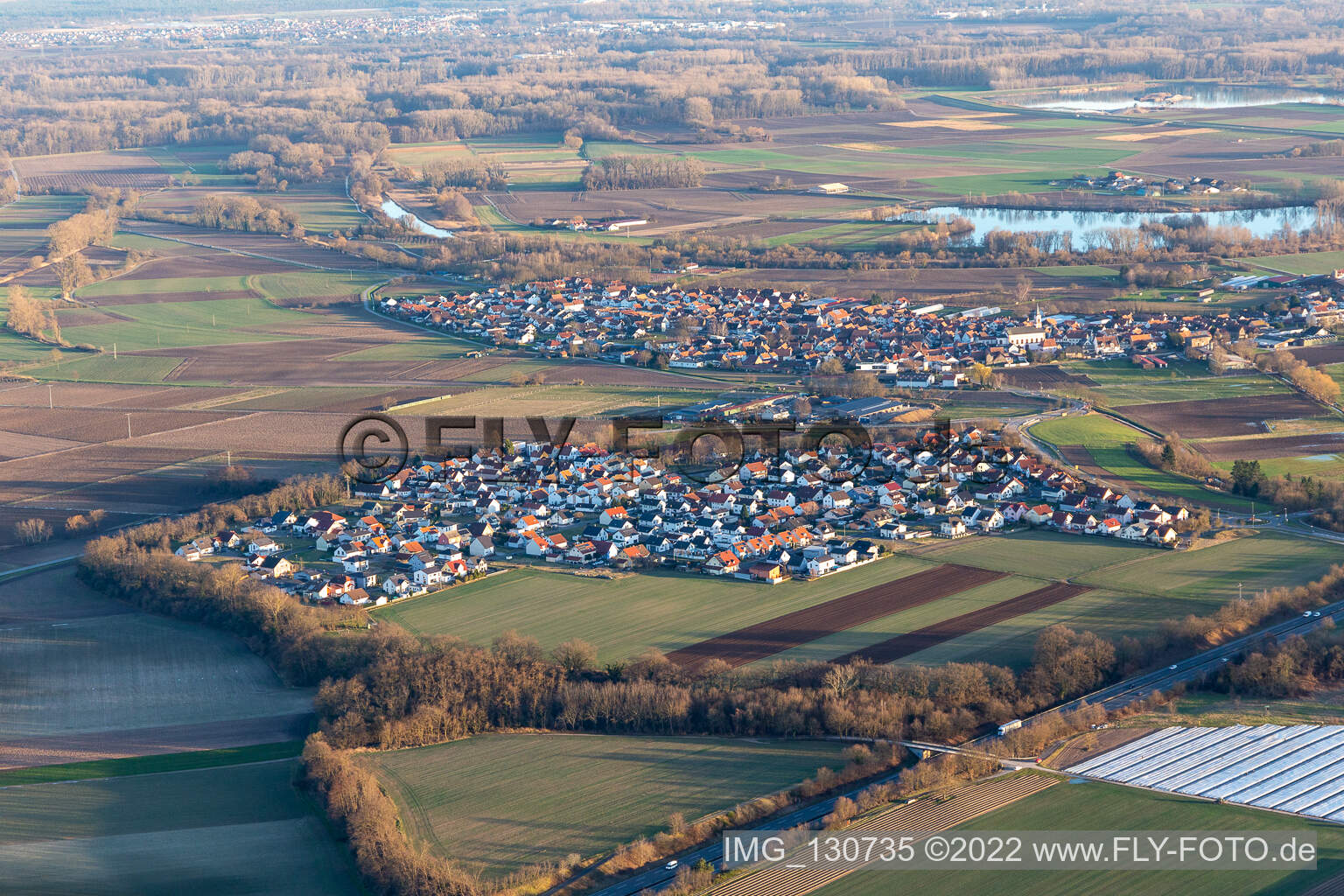 Hardtwald in Neupotz im Bundesland Rheinland-Pfalz, Deutschland von oben gesehen