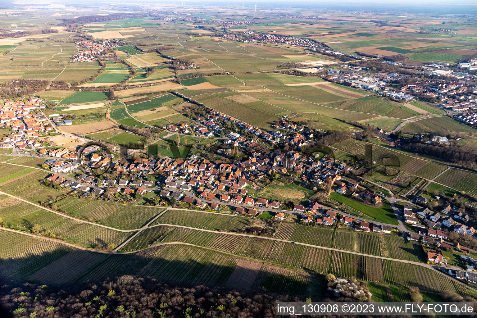 Ortsteil Pleisweiler in Pleisweiler-Oberhofen im Bundesland Rheinland-Pfalz, Deutschland aus der Luft betrachtet