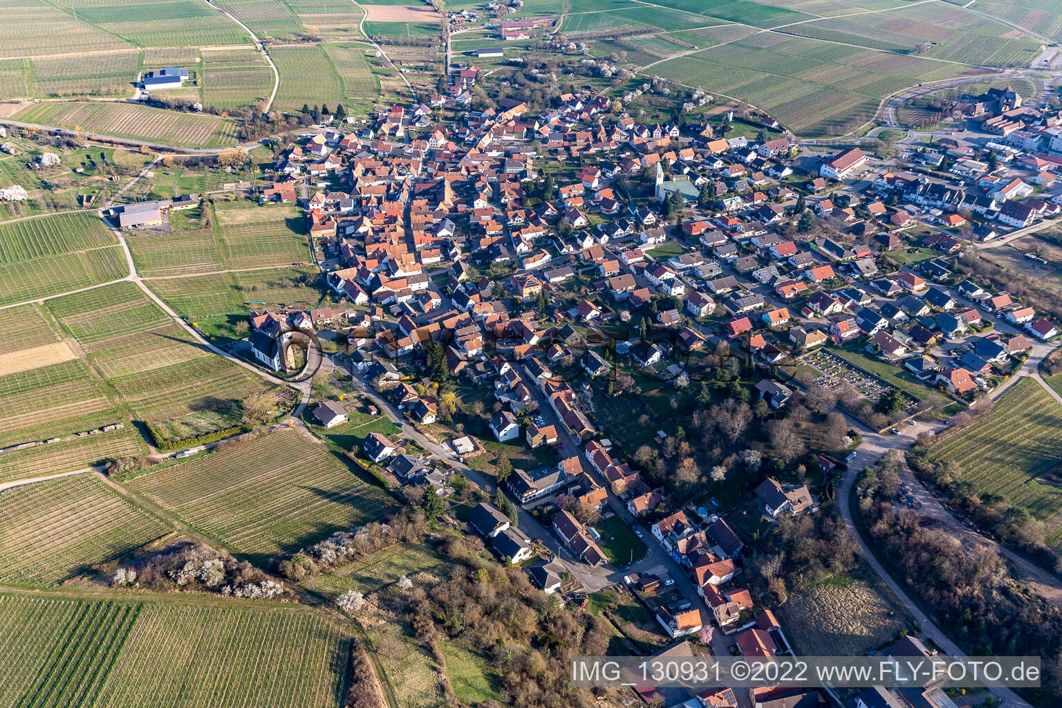Ortsteil Rechtenbach in Schweigen-Rechtenbach im Bundesland Rheinland-Pfalz, Deutschland aus der Drohnenperspektive