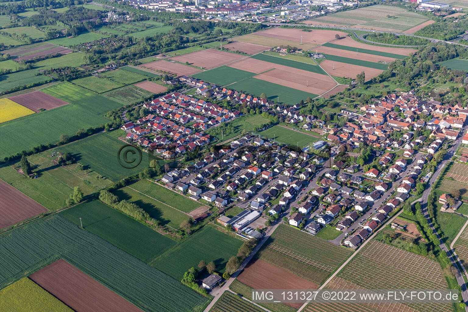 Drohnenbild von Ortsteil Dammheim in Landau in der Pfalz im Bundesland Rheinland-Pfalz, Deutschland