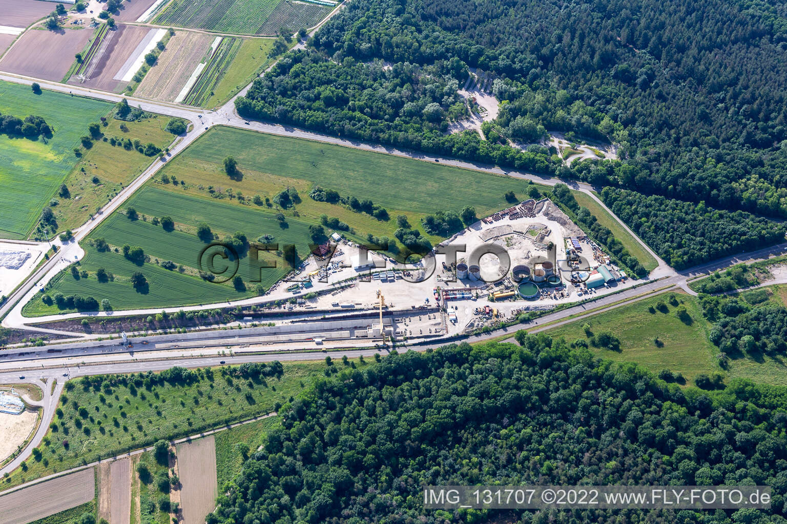 Luftbild von Info-Center Tunnel Rastatt in Ötigheim im Bundesland Baden-Württemberg, Deutschland