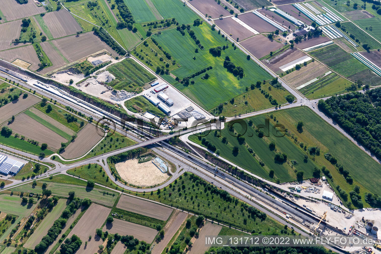 Info-Center Tunnel Rastatt in Ötigheim im Bundesland Baden-Württemberg, Deutschland aus der Luft