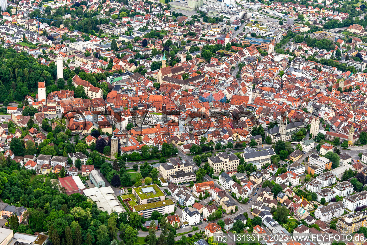 Luftbild von Altstadt in Ravensburg im Bundesland Baden-Württemberg, Deutschland