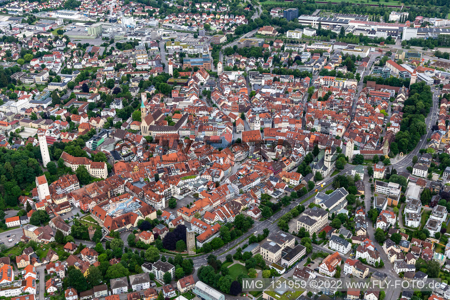 Luftbild von Historische Altstadt in Ravensburg im Bundesland Baden-Württemberg, Deutschland