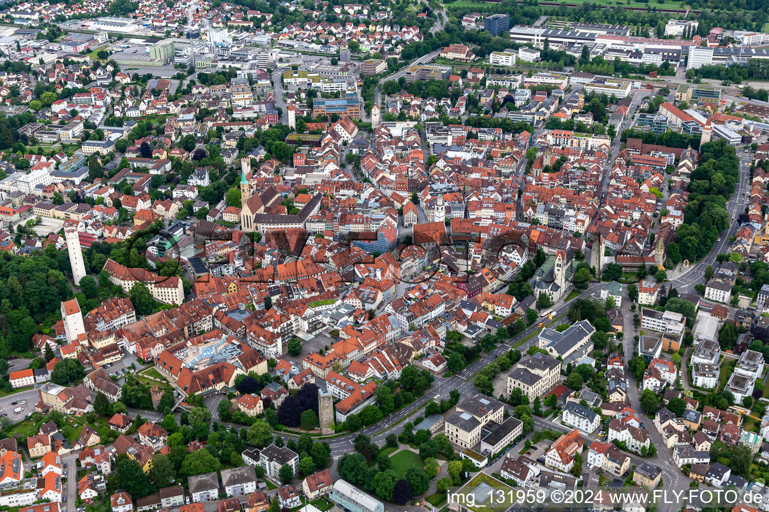 Luftbild von Historische Altstadt in Ravensburg im Bundesland Baden-Württemberg, Deutschland