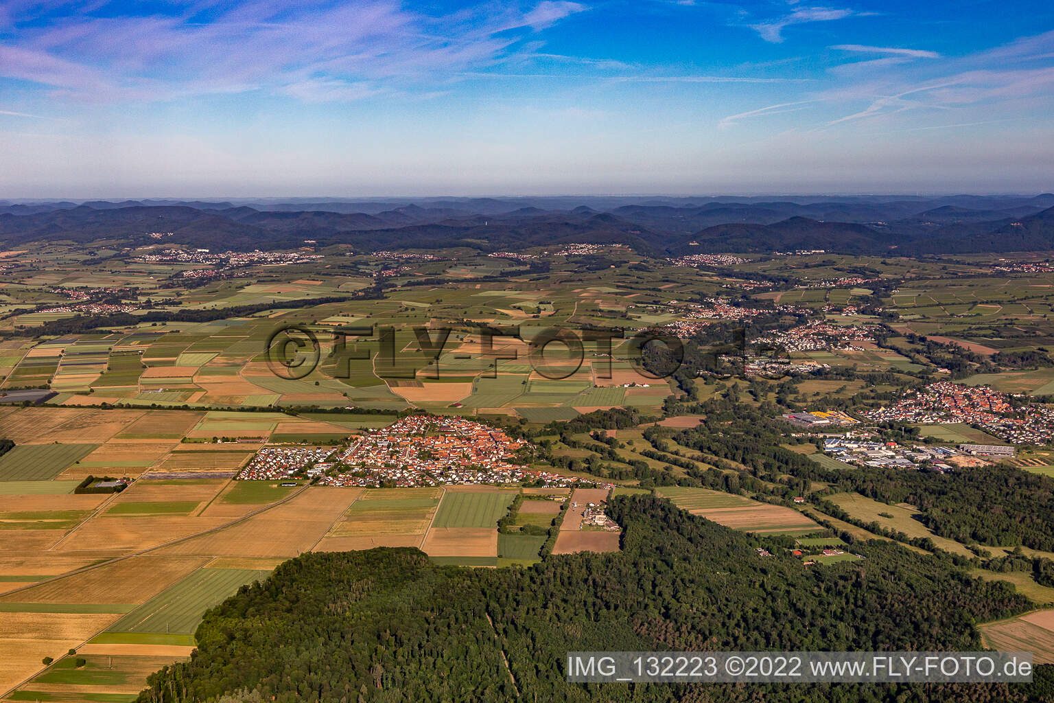 Luftaufnahme von Südpfalz Panorama Klingbachtal in Rohrbach im Bundesland Rheinland-Pfalz, Deutschland