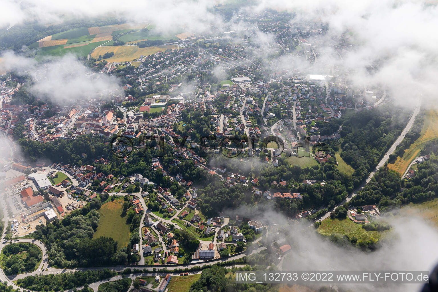 Drohnenbild von Landau an der Isar im Bundesland Bayern, Deutschland