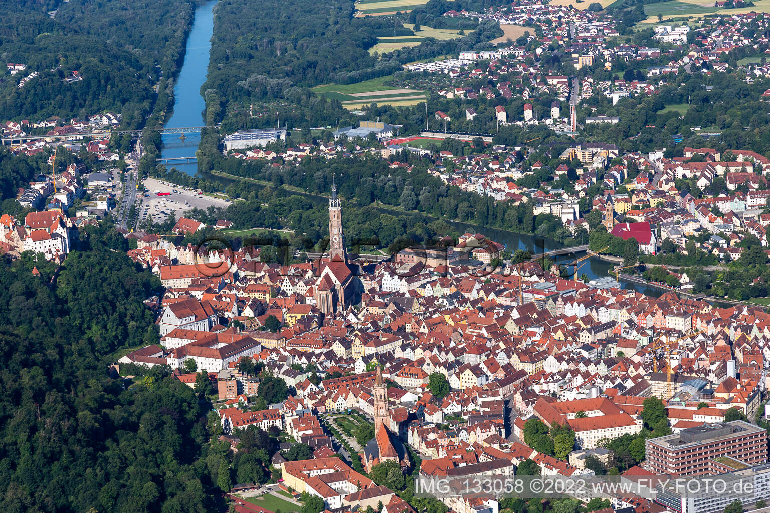 Luftbild von Altstadt Landshut im Bundesland Bayern, Deutschland
