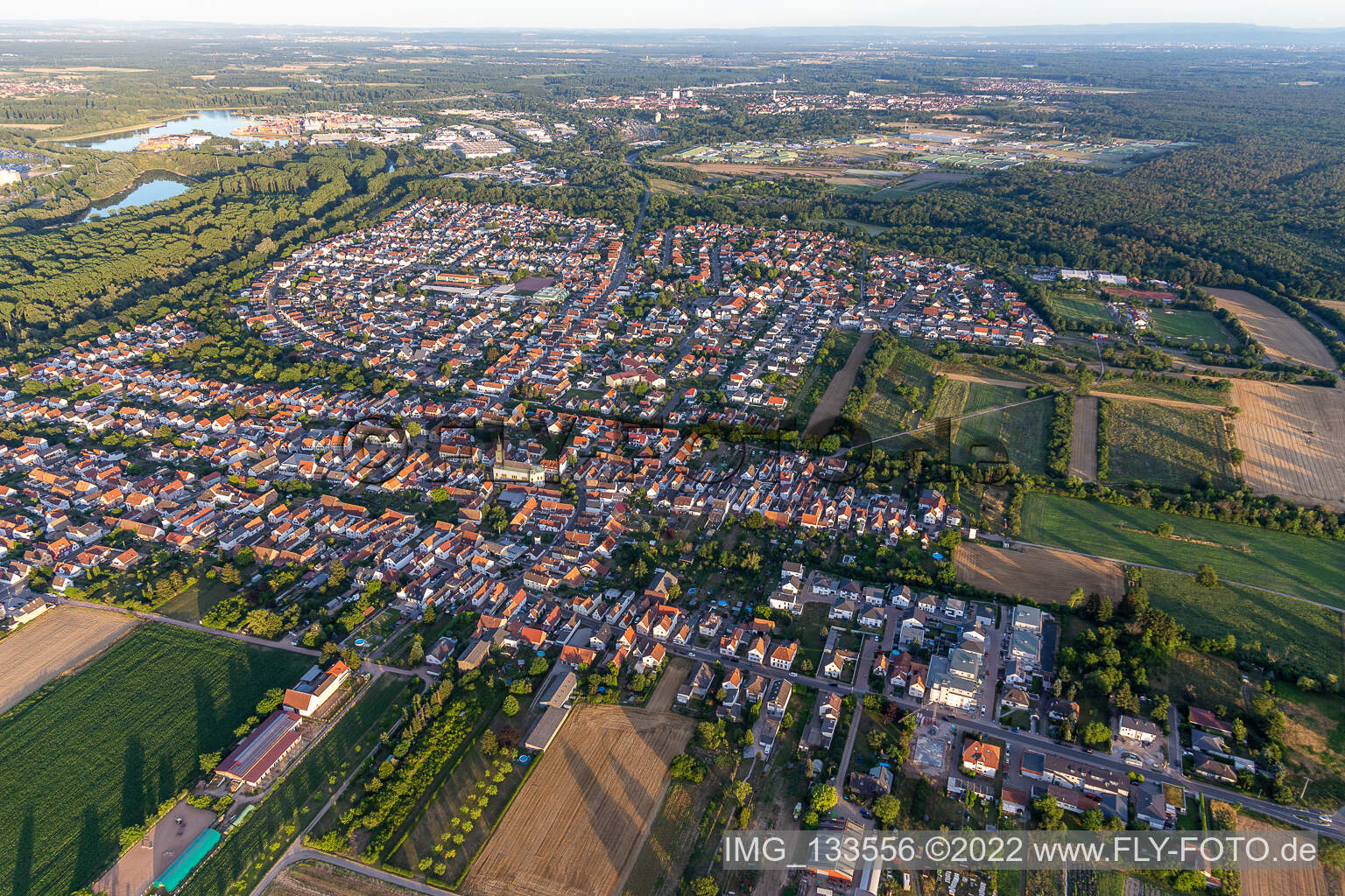 Lingenfeld im Bundesland Rheinland-Pfalz, Deutschland aus der Drohnenperspektive
