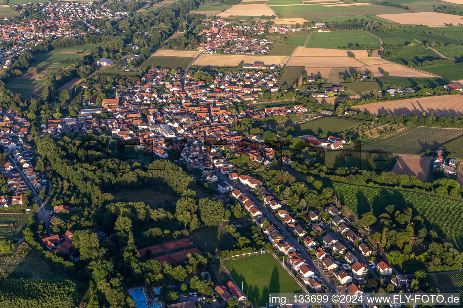 Ortsteil Ingenheim in Billigheim-Ingenheim im Bundesland Rheinland-Pfalz, Deutschland aus der Luft
