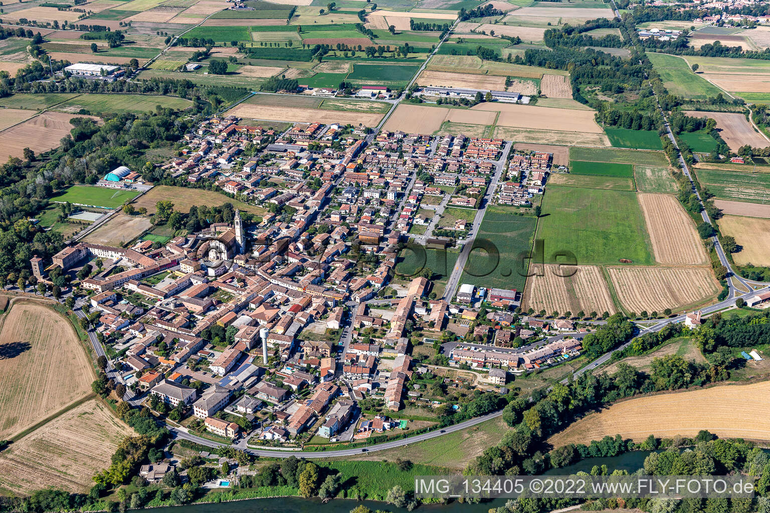 Luftbild von Montodine im Bundesland Cremona, Italien