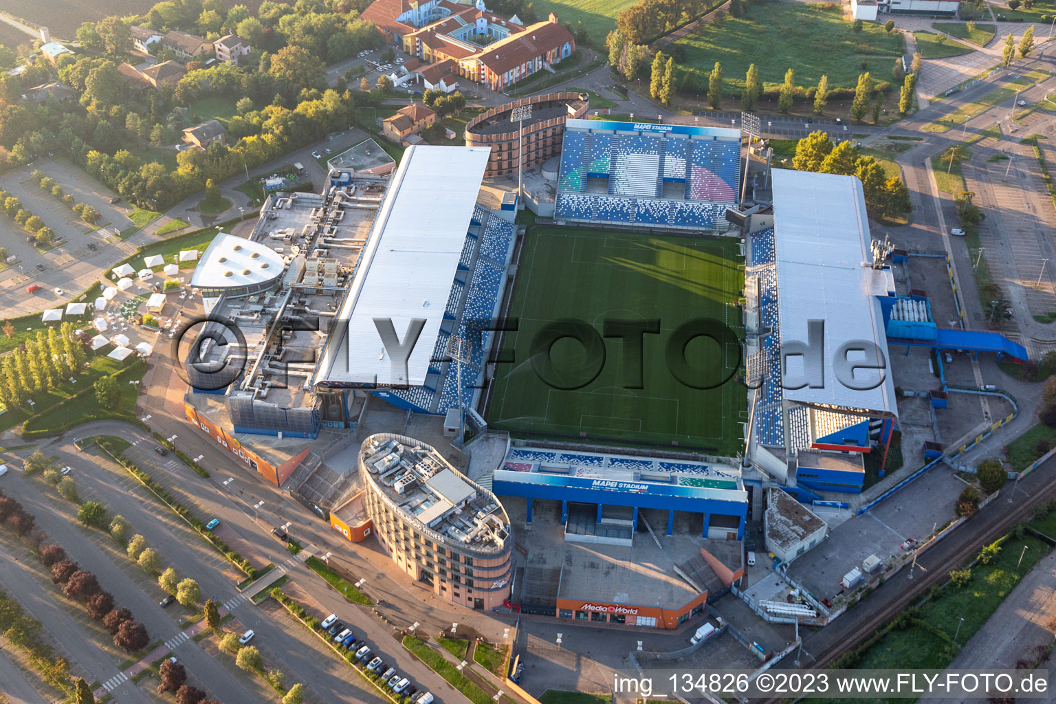 Luftbild von MAPEI Stadium – Città del Tricolore in Reggio nell’Emilia im Bundesland Reggio Emilia, Italien