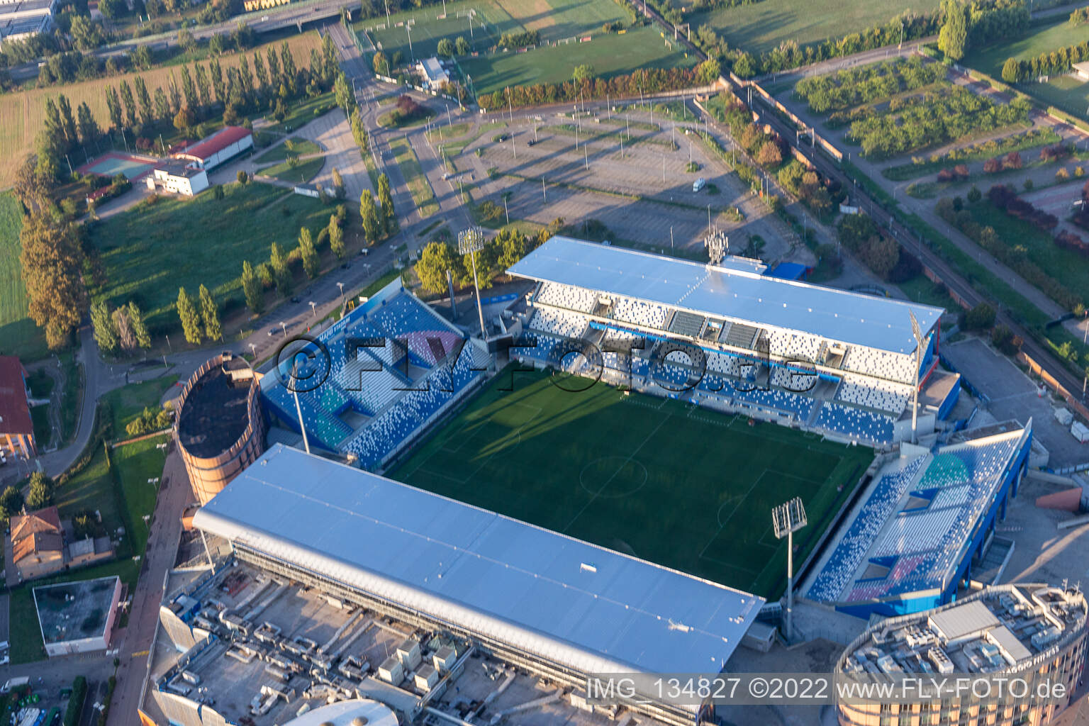 Luftaufnahme von MAPEI Stadium – Città del Tricolore in Reggio nell’Emilia im Bundesland Reggio Emilia, Italien