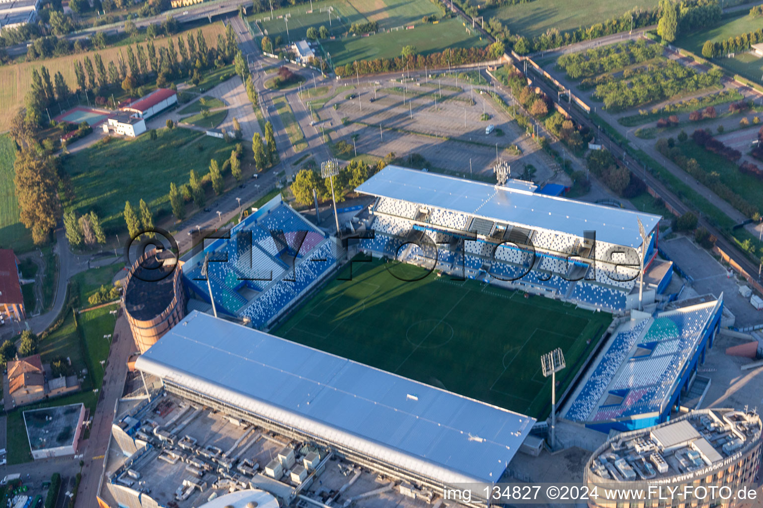 Luftaufnahme von MAPEI Stadium – Città del Tricolore in Reggio nell’Emilia im Bundesland Reggio Emilia, Italien