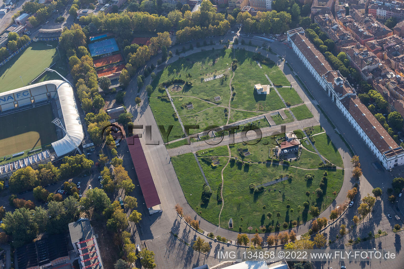 Luftaufnahme von Parco archeologico Novi Ark in Modena, Italien