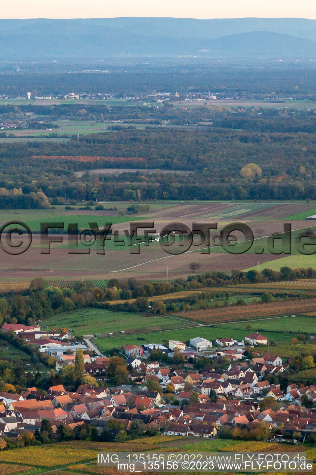 Segelflugzeug im Anflug auf den Ebenberg in Landau in der Pfalz im Bundesland Rheinland-Pfalz, Deutschland