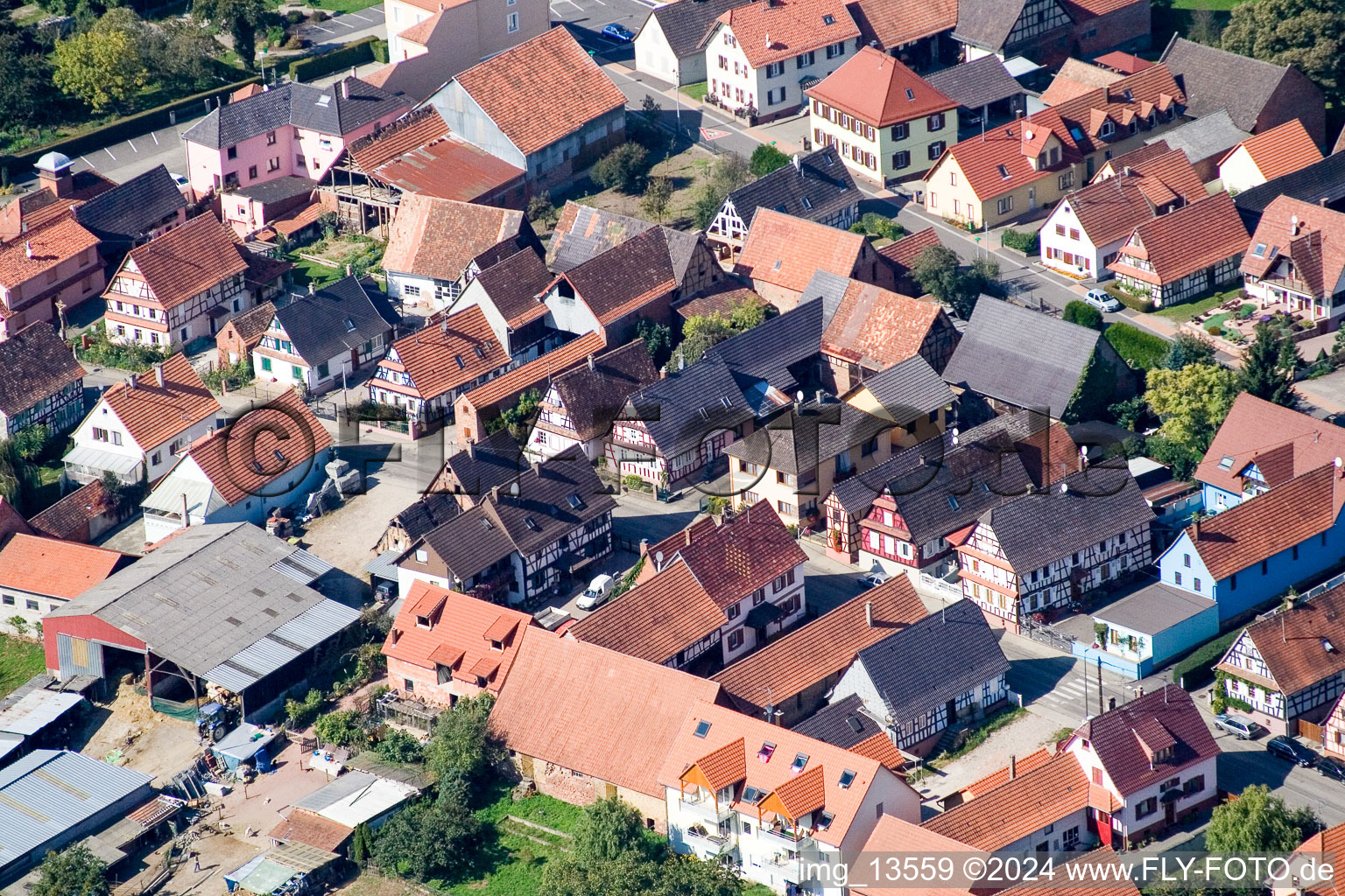 Niederlauterbach im Bundesland Bas-Rhin, Frankreich vom Flugzeug aus